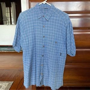 Patagonia Shirt Mens L Blue Plaid Organic Cotton Blend Button Up Outdoor